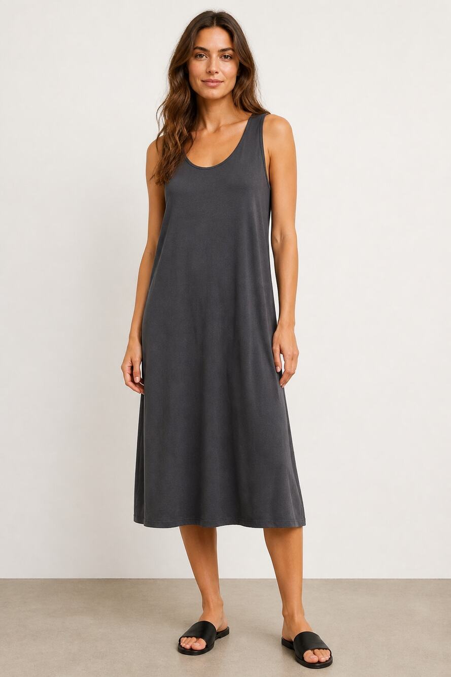 Eileen Fisher Woman Sleeveless Dark Gray Maxi Dress 1X